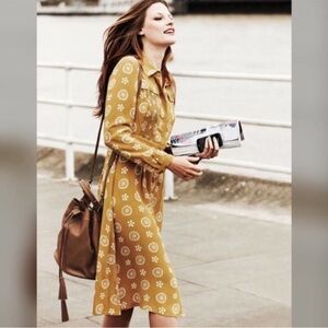 Boden Mustard Geometric Floral Long Sleeve Shirt Dress